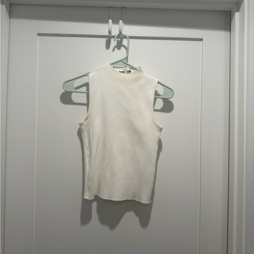 Vince Sleeveless White Ribbed Top